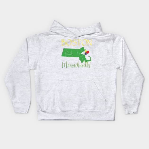 Boston Massachusetts Kids Hoodie by TeeText